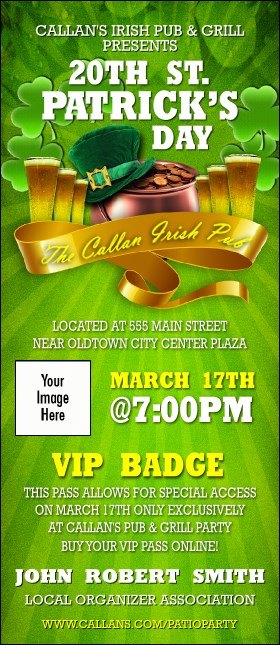 St. Patrick's Day Party VIP Event Badge Large Product Front