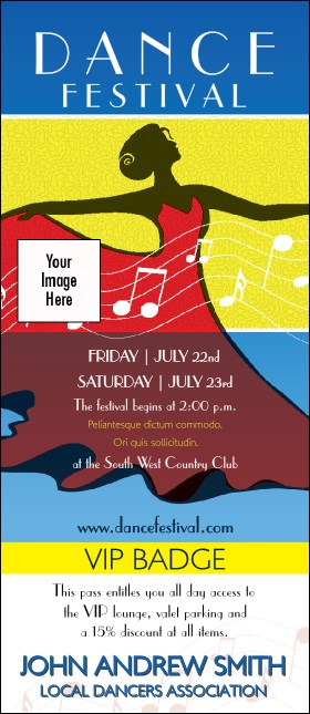 Dance Festival VIP Event Badge Large Product Front