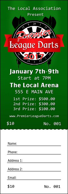 Premier League Darts 2017 Raffle Ticket Product Front