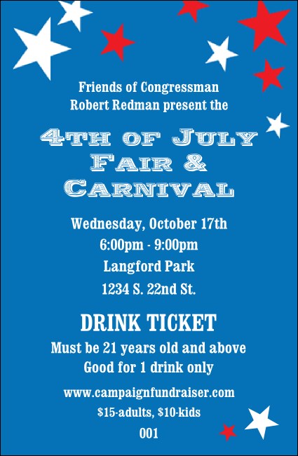 Red, White, and Blue Stars Drink Ticket Product Front