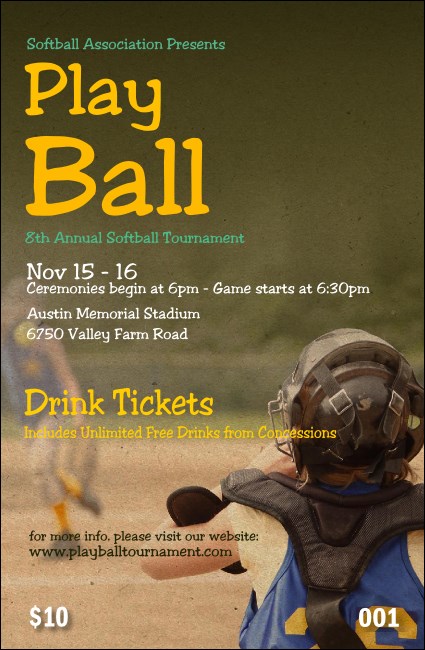 Youth Softball Drink Ticket Product Front