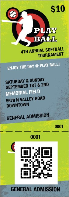 Softball QR Event Ticket Product Front