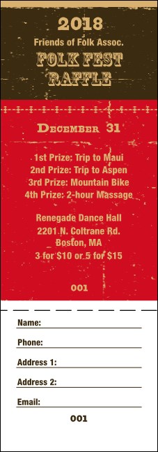 Woodcut Raffle Ticket Product Front